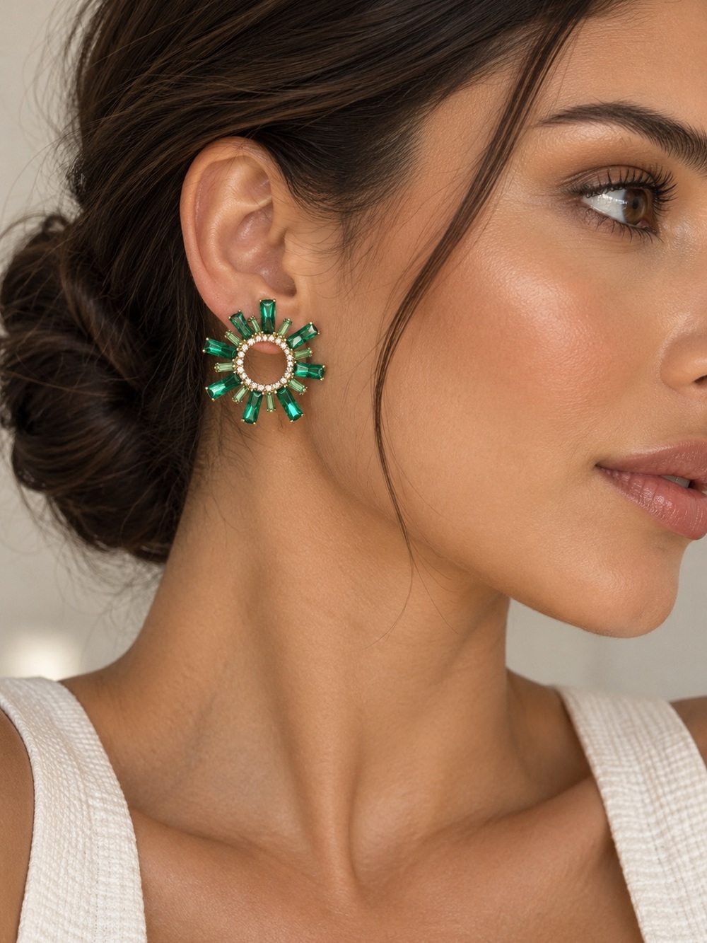 Gold-Tone Emerald Sunburst Earrings A112